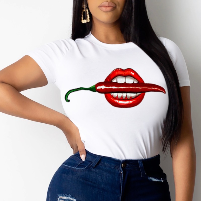 

Lovely Street O Neck Print White T-shirt