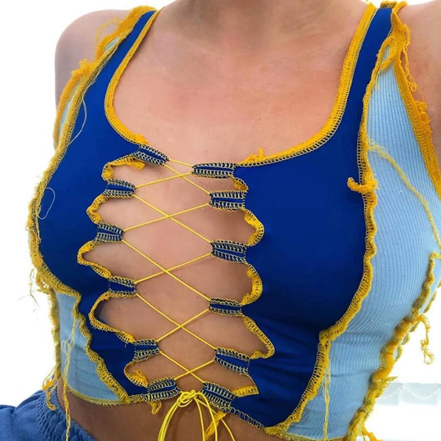 

Lovely Street Bandage Design Patchwork Blue Camisole