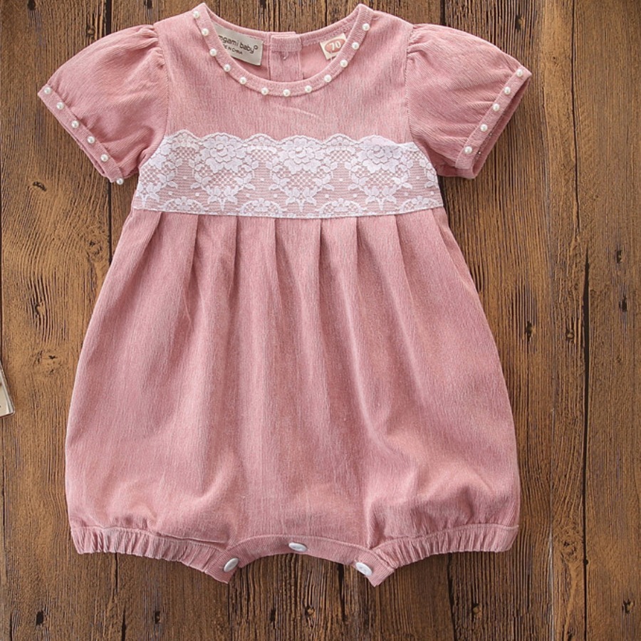 

lovely Sweet Lace Patchwork Pink Girl One-piece Romper