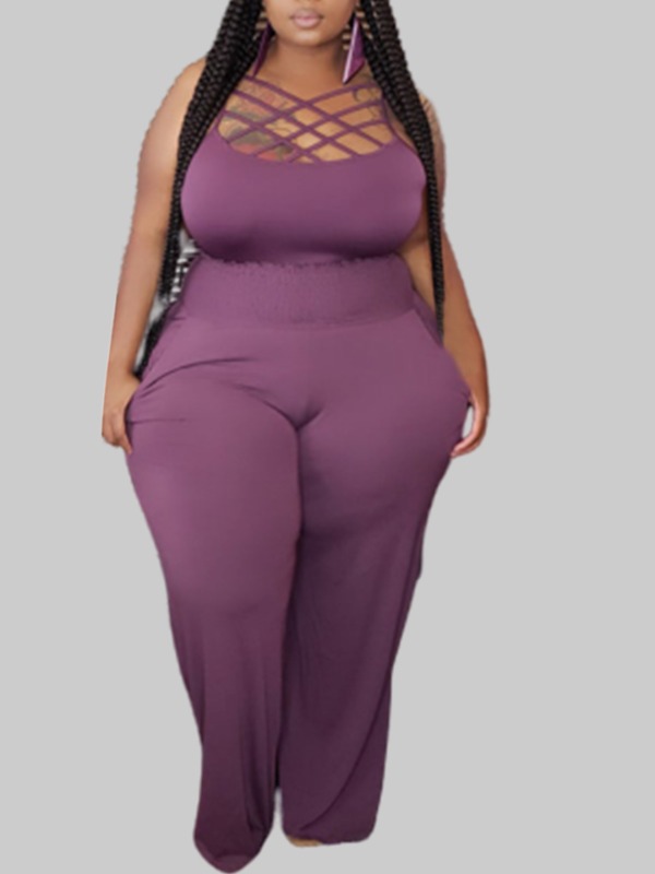 

lovely Trendy Patchwork Purple Plus Size One-piece Jumpsuit