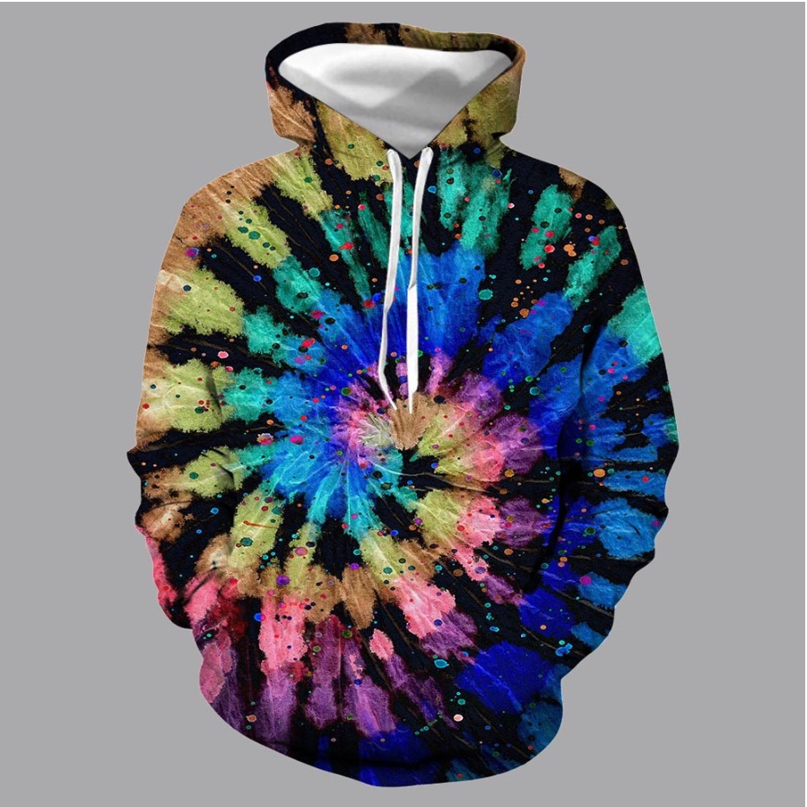 

Men lovely Street Hooded Collar Tie-dye Black Hoodie