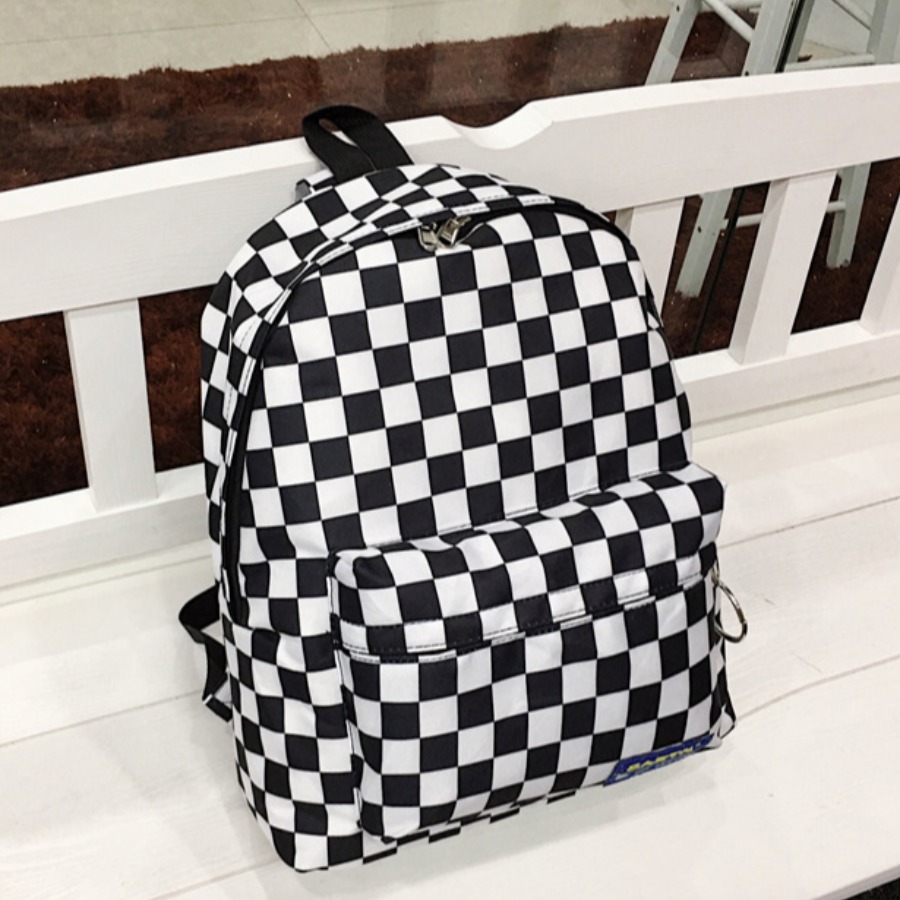 

lovely Stylish Grid Print Black And White Backpack