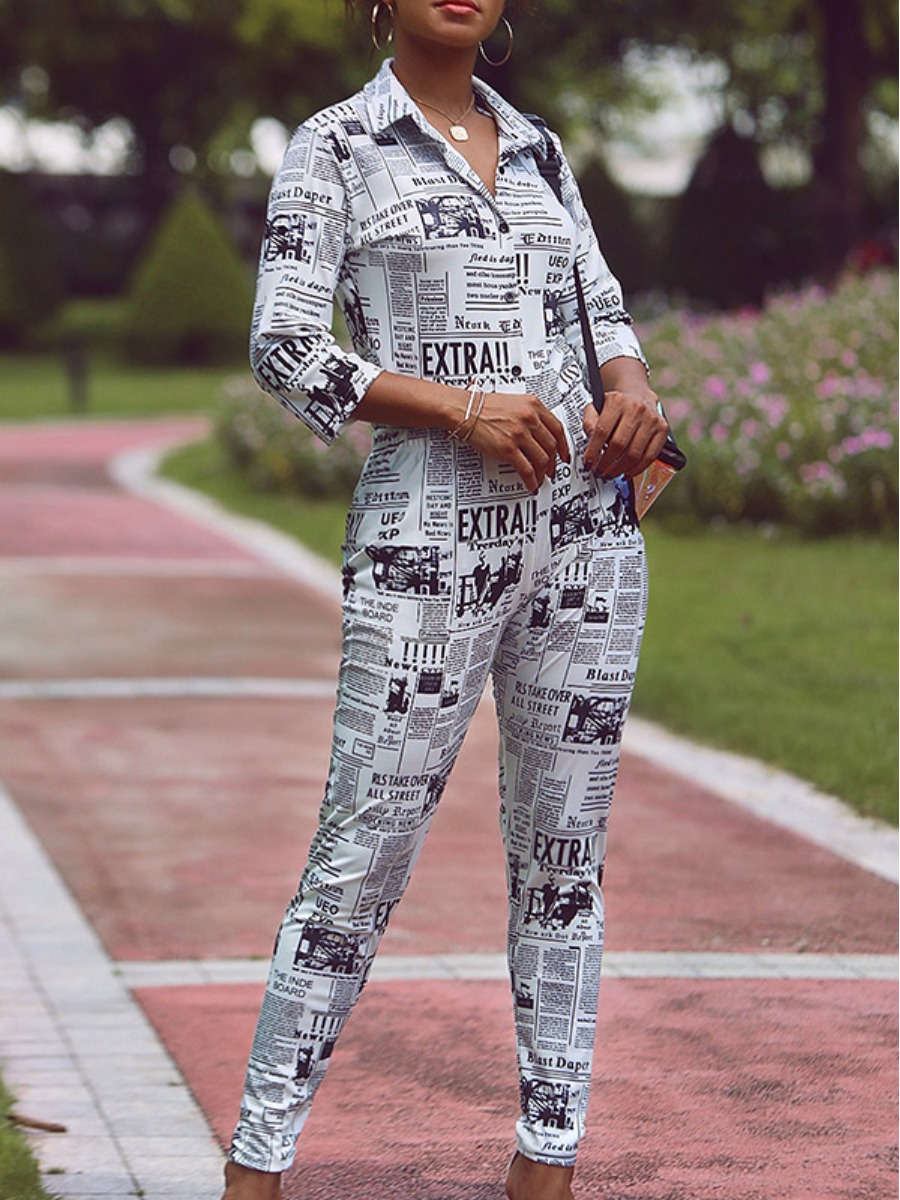 

Lovely Trendy Letter Print White Two Piece Pants Set