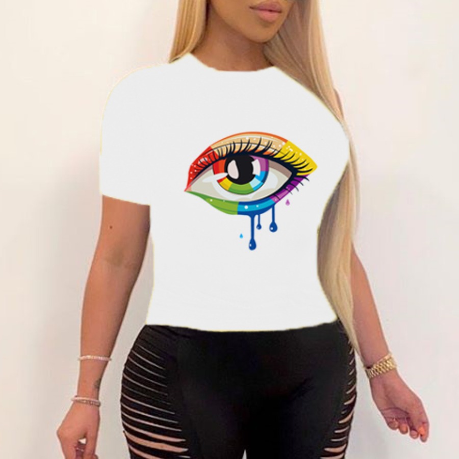 

lovely Street O Neck Eye Print White T-shirt