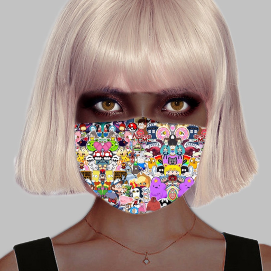 

Lovely Cartoon Print Multicolor Girl Face Mask, Multi