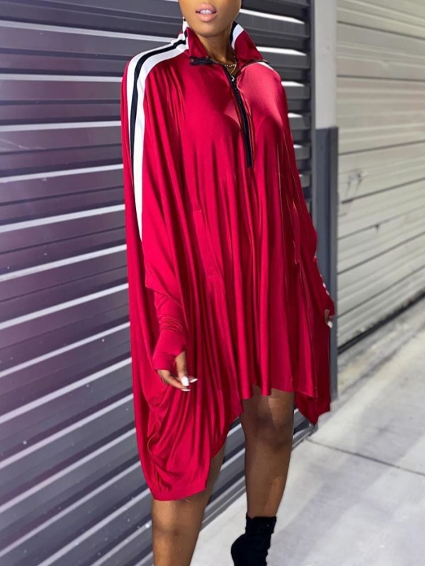 

Lovely Euramerican Batwing Sleeves Patchwork Red Knee Length Dress