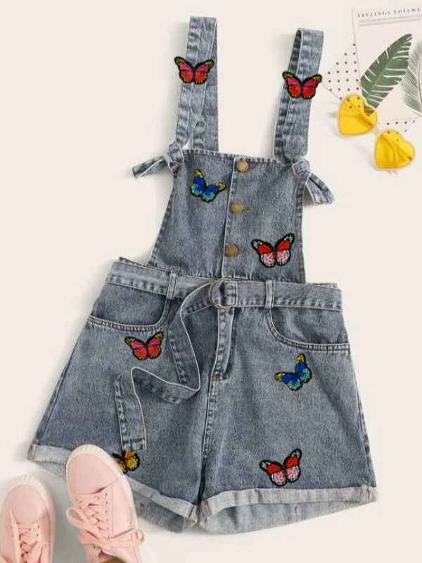 

lovely Trendy Butterfly Baby Blue Denim One-piece Romper