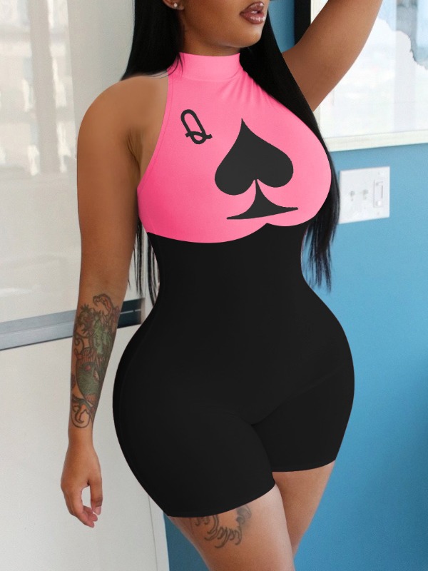 

lovely Casual Print Patchwork Pink Plus Size One-piece Romper
