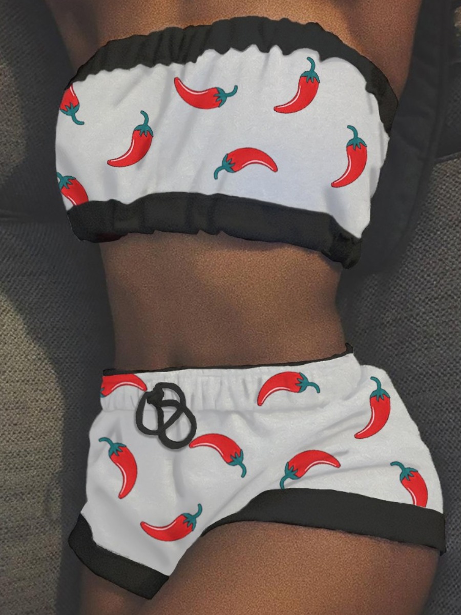 

lovely Sexy Dew Shoulder Print White Loungewear
