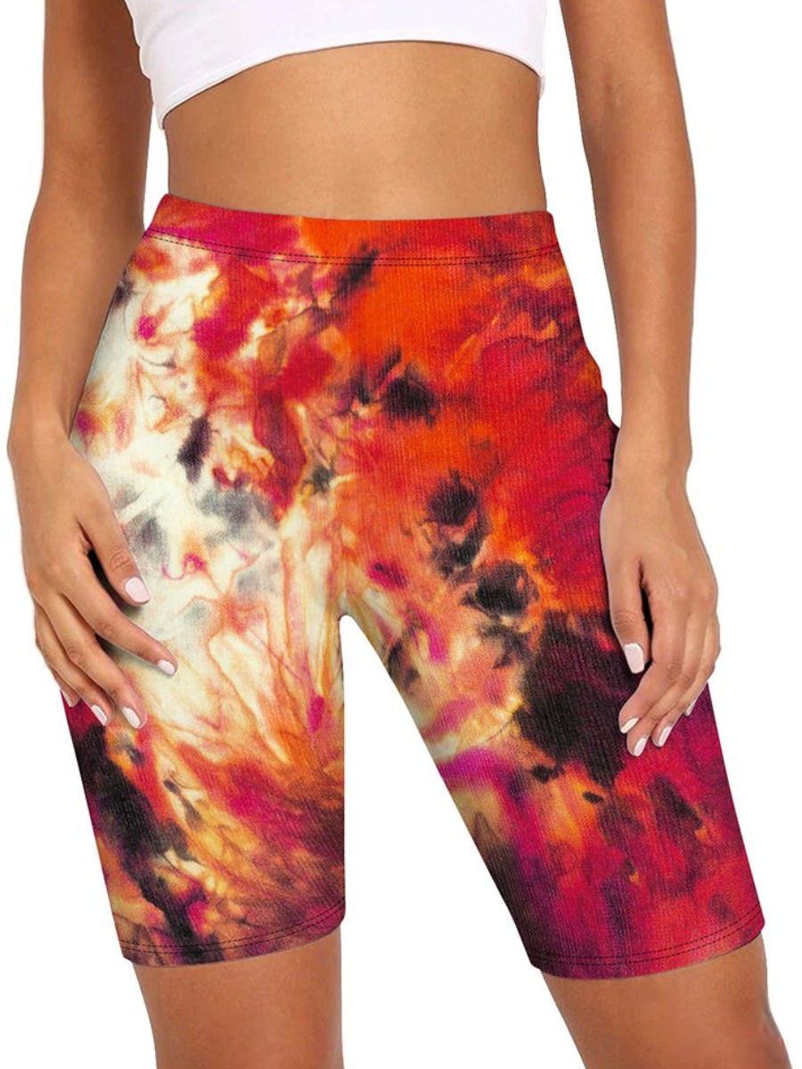 

lovely Sportswear Tie-dye Skinny Brick Red Shorts