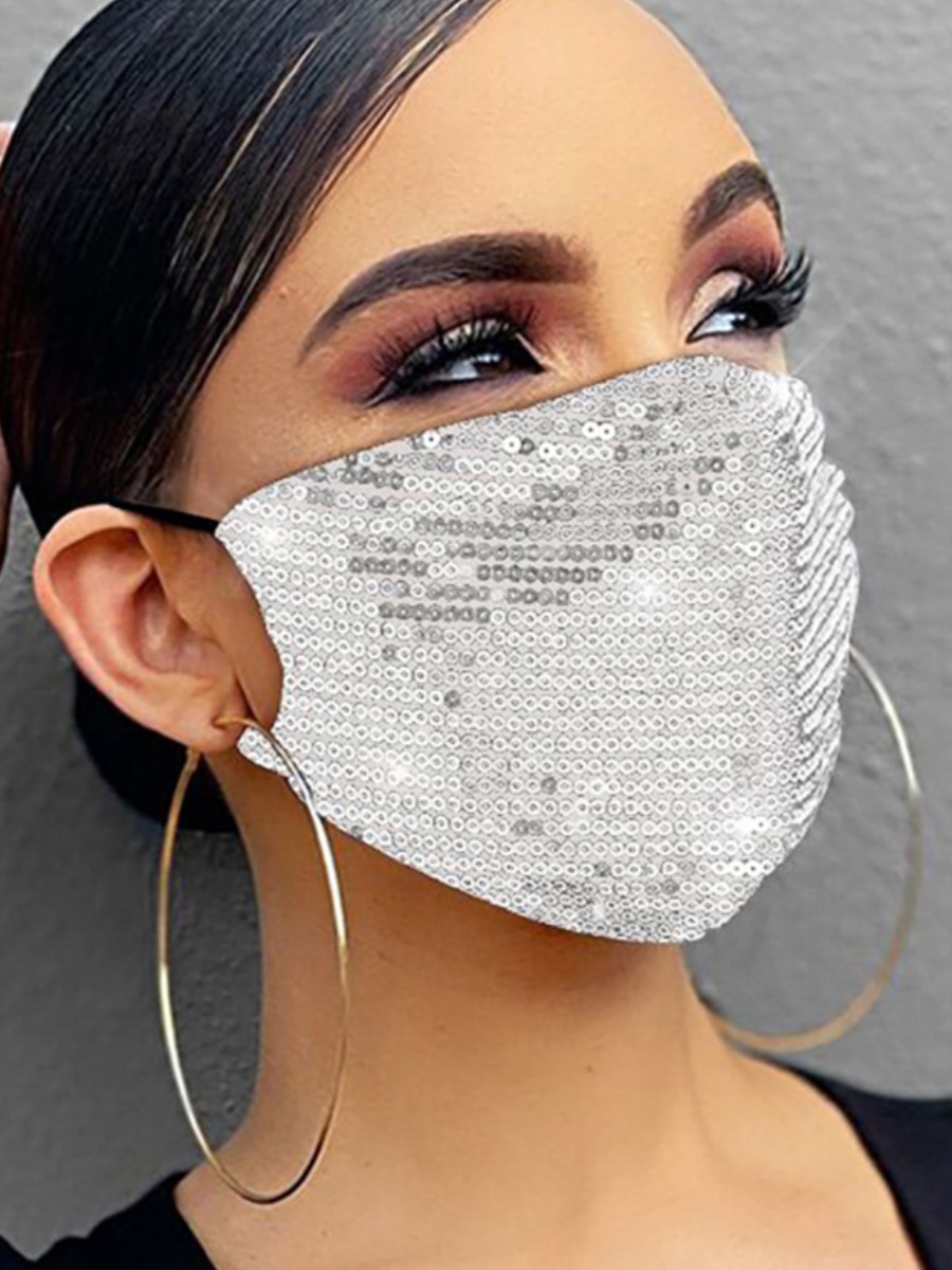 

Lovely Sequined Silver Face Mask