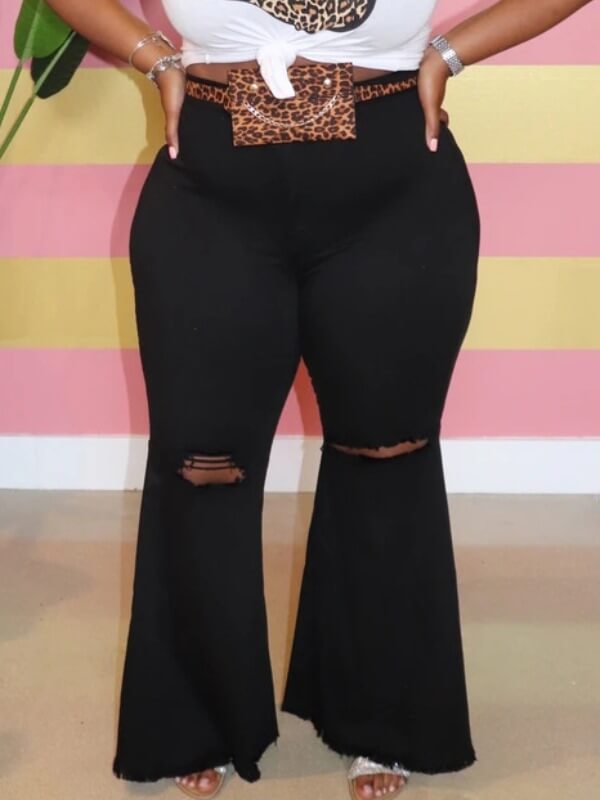 

LW Plus Size Casual Broken Holes Black Jeans