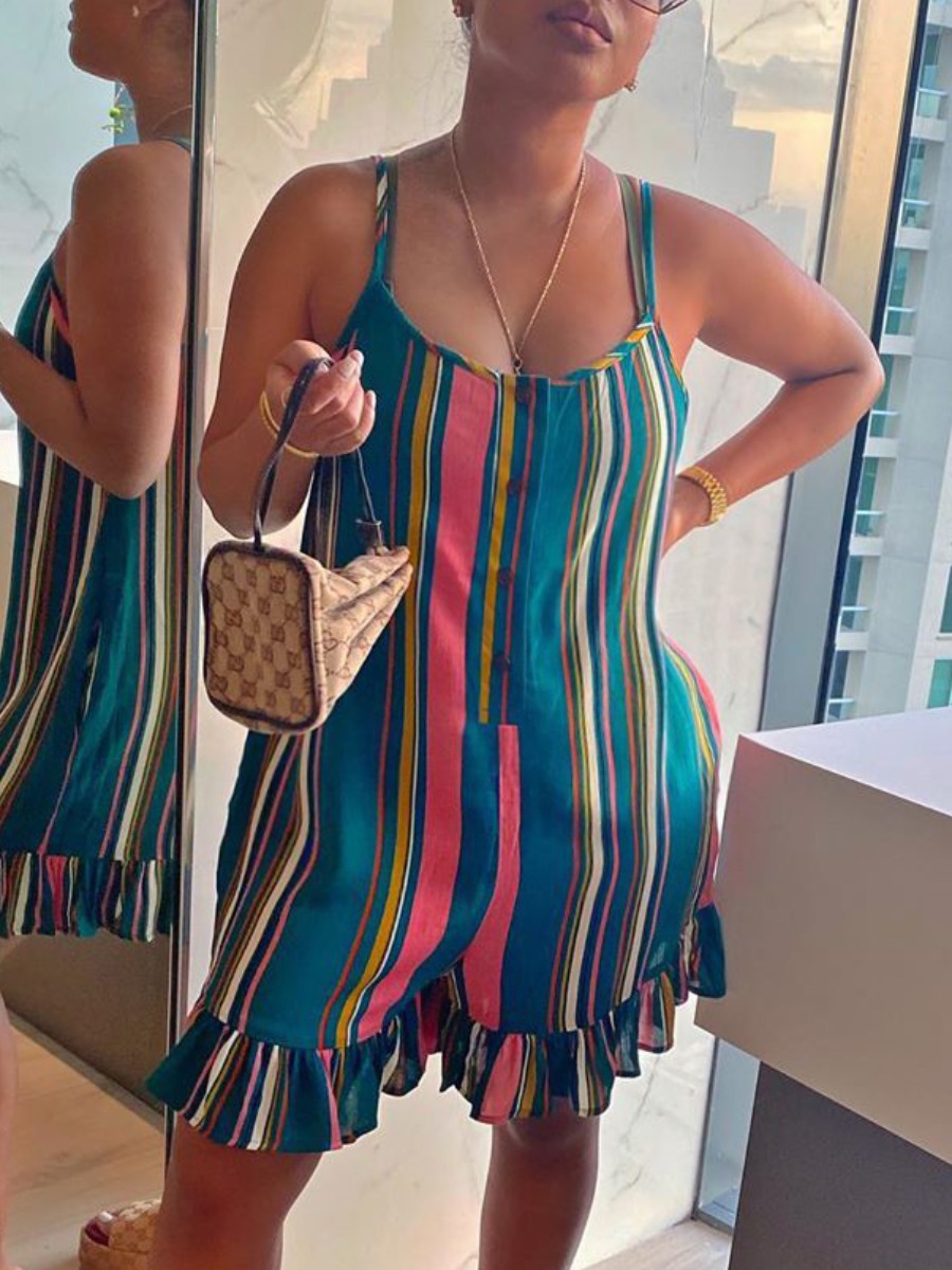 

Lovely Stylish Striped Blue Knee Length Plus Size Dress