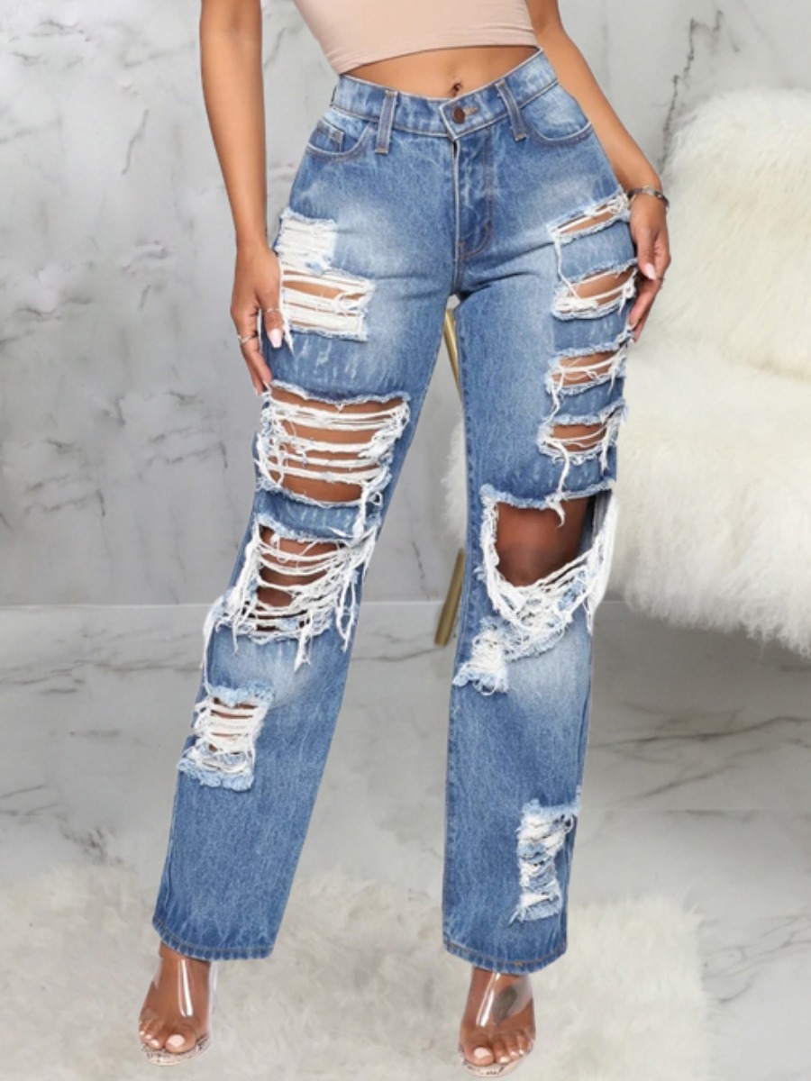 

LW Street Broken Holes Baby Blue Jeans