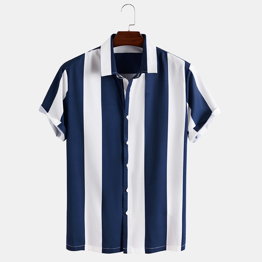 

Men lovely Stylish Turndown Collar Striped Blue Shirt