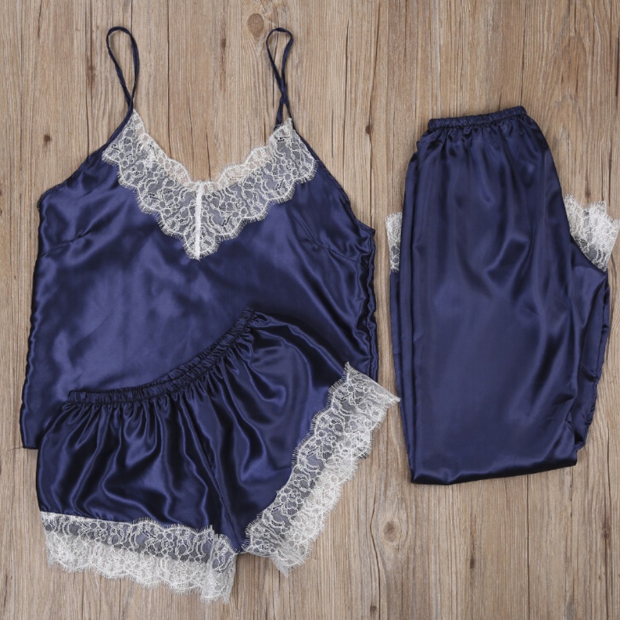 

lovely Sexy Lace Hem Dark Black Sleepwear, Dark blue