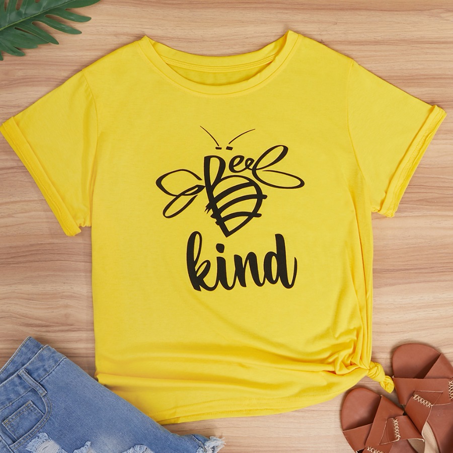 

Lovely Street O Neck Letter Print Yellow Plus Size T-shirt