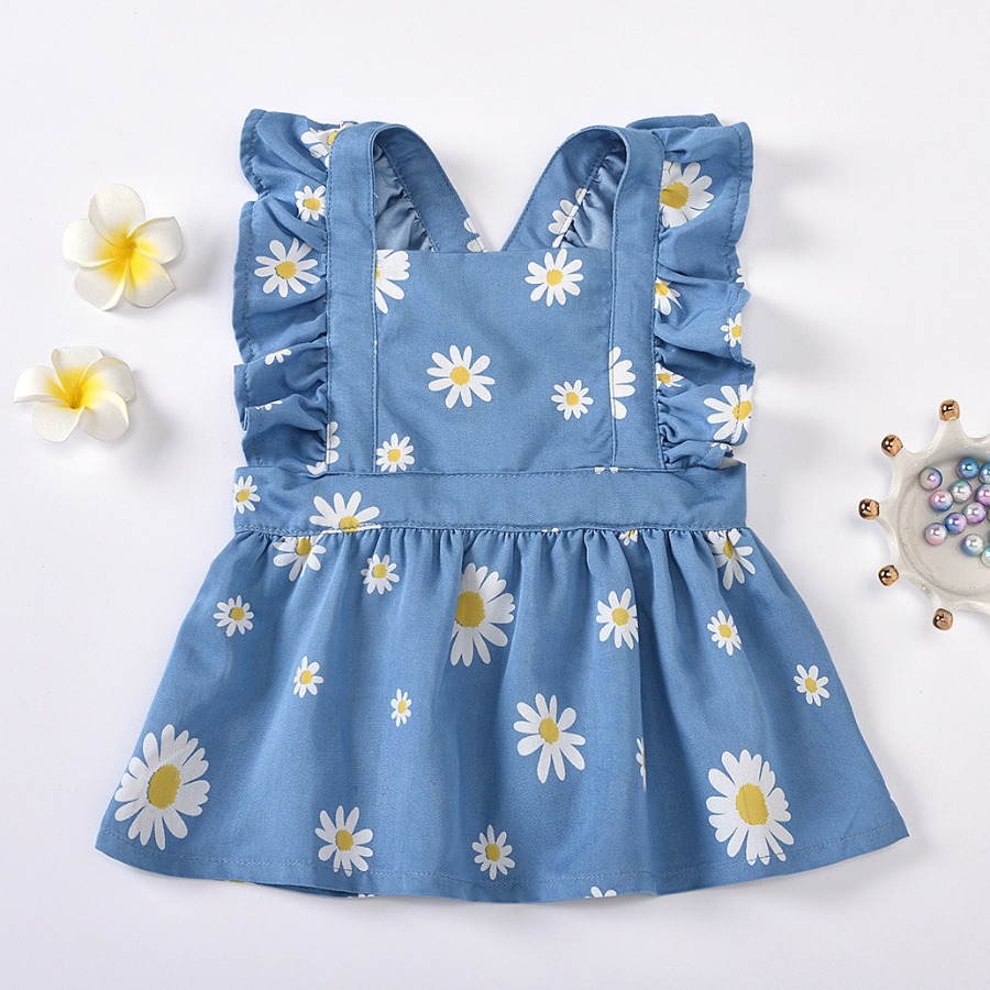 

lovely Sweet Floral Print Blue Girl Mini Dress