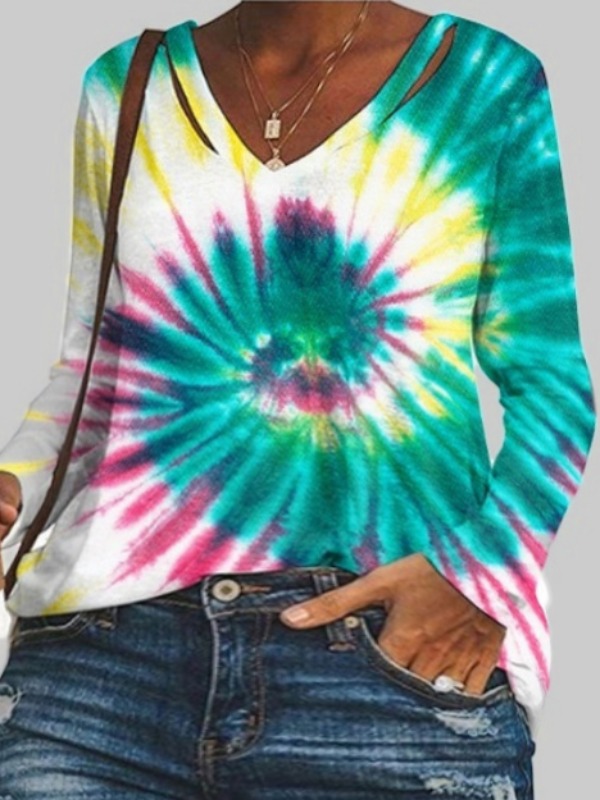 

lovely Street O Neck Tie-dye Green Plus Size T-shirt