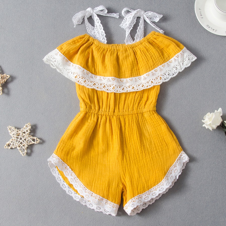 

lovely Sweet Lace Design Yellow Girl One-piece Romper