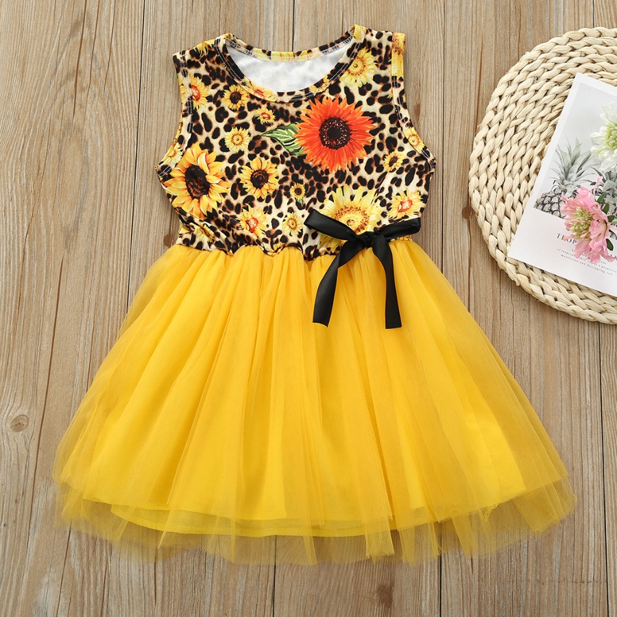

lovely Sweet Print Patchwork Yellow Girl Mini Dress