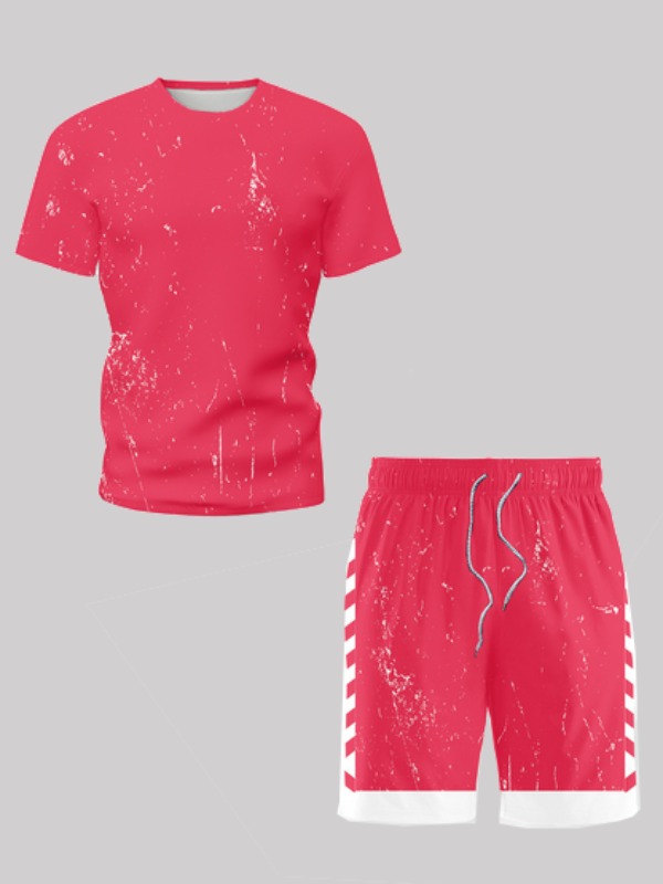

lovely Sportswear O Neck Patchwork Red Two-piece Shorts Set
