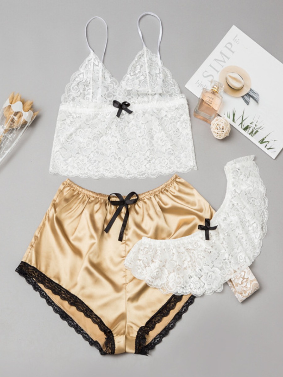 

lovely Sexy Lace Hem Patchwork Khaki Sleepwear