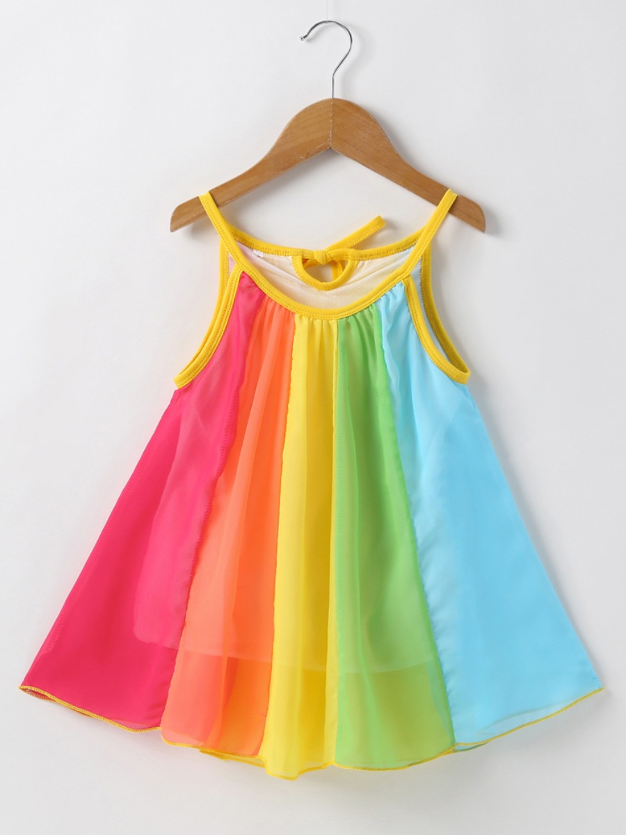 

lovely Sweet Rainbow Striped Multicolor Girl Mini Dress, Multi