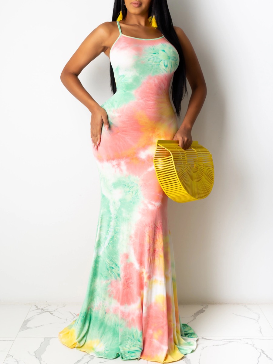 

lovely Bohemian Tie-dye Pink Maxi Dress