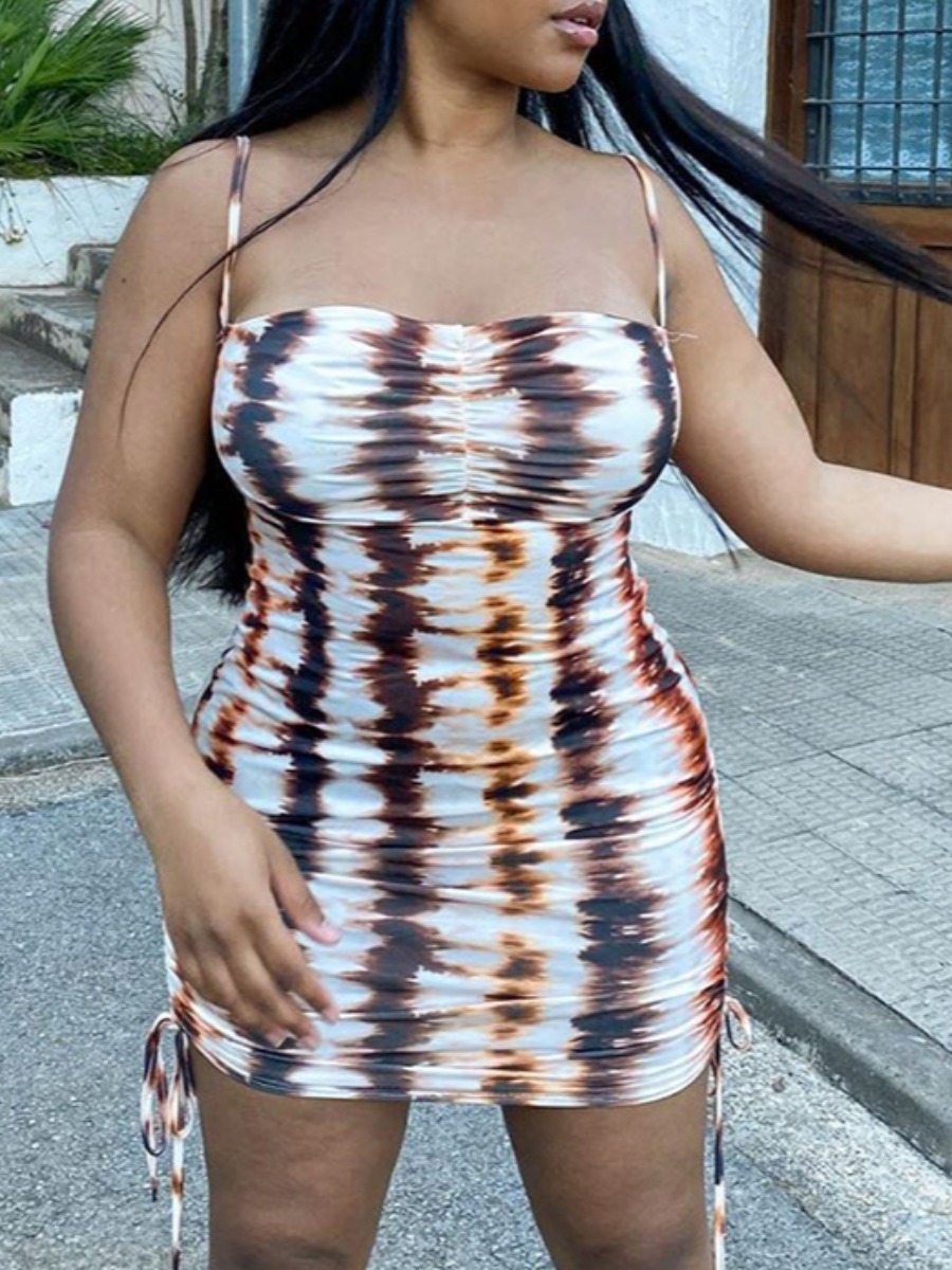 

lovely Sexy Spaghetti Strap Tie-dye White Mini Dress