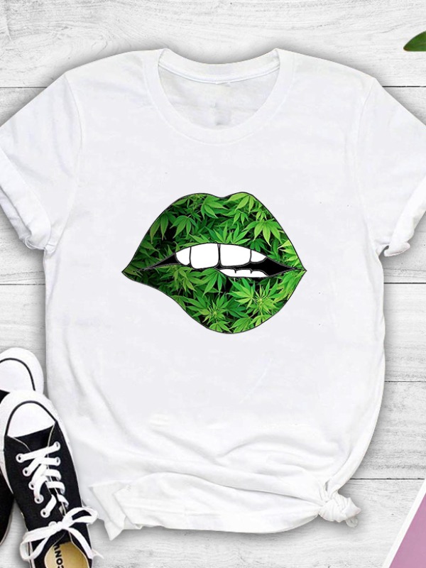 

lovely Casual O Neck Lip Print White T-shirt