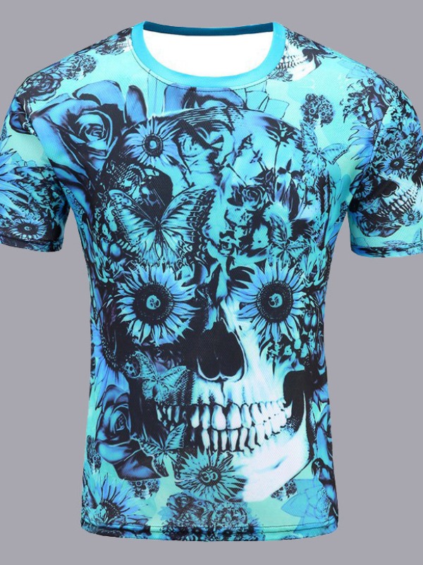 

lovely Leisure O Neck Print Blue T-shirt