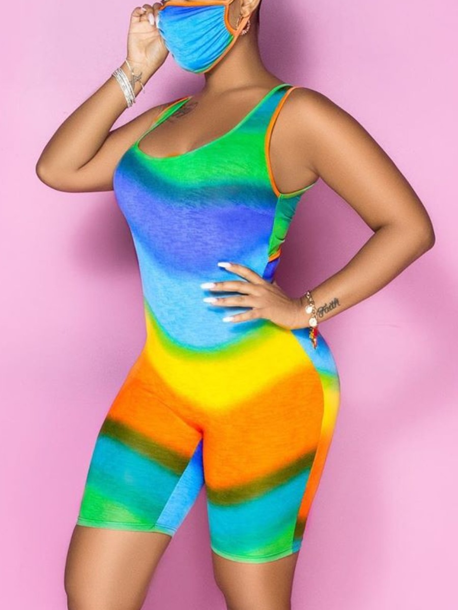 

lovely Leisure Rainbow Tie-dye Multicolor One-piece Romper, Multi