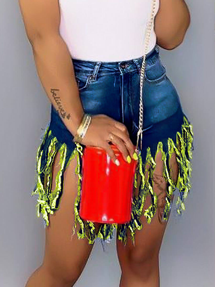 

LW Casual Tassel Design Yellow Denim Shorts