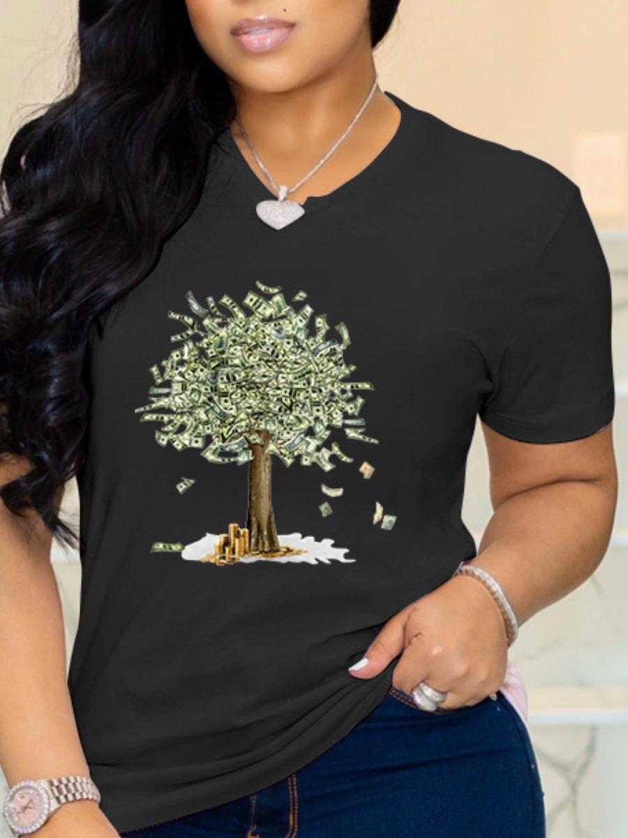 

lovely Leisure O Neck Print Black T-shirt
