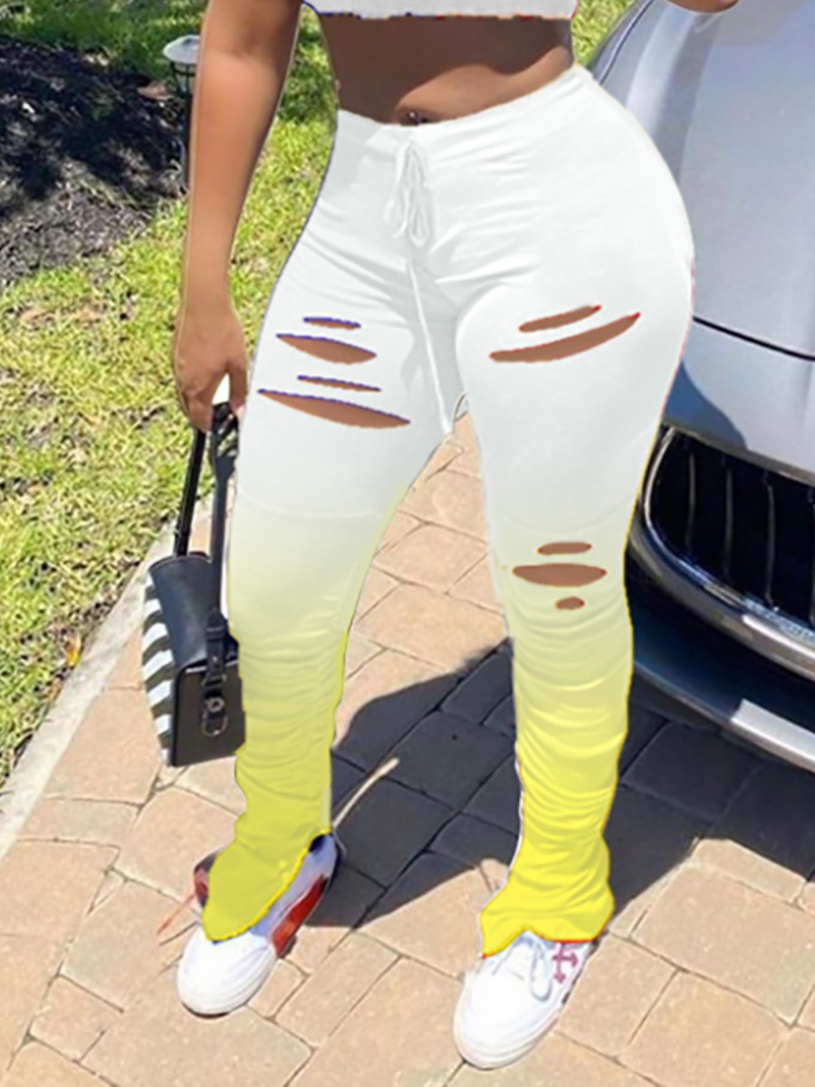 

lovely Stylish Gradient Hollow-out Yellow Pants