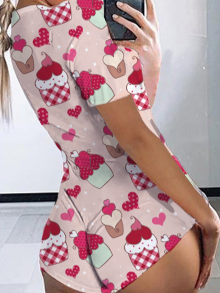 

lovely Casual Cartoon Print Watermelon Red One-piece Romper