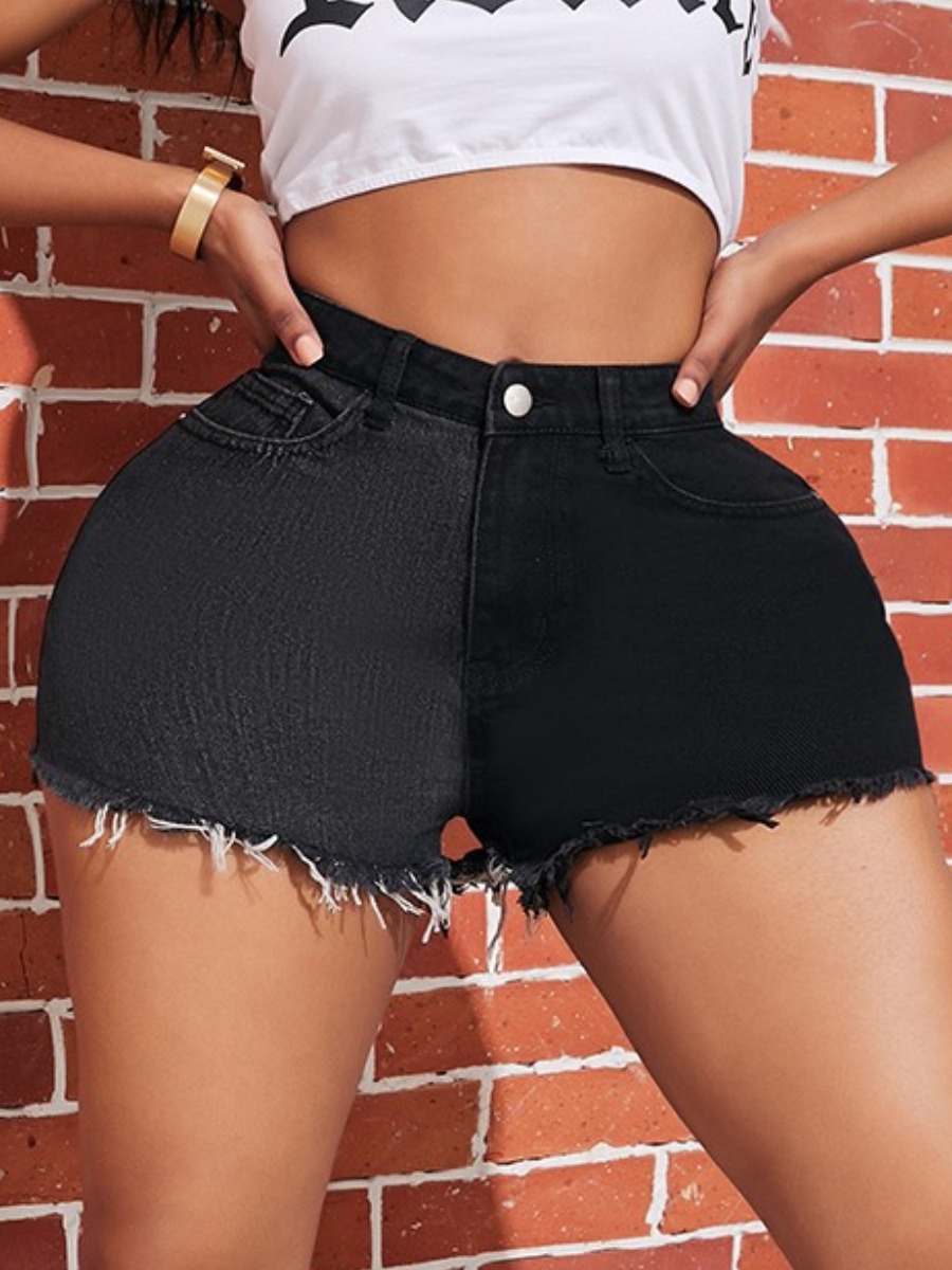 

lovely Casual Patchwork Black Denim Shorts
