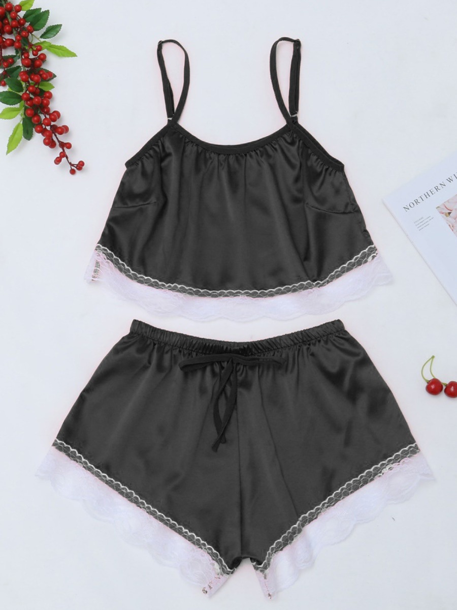 

lovely Sexy Lace Hem Black Sleepwear