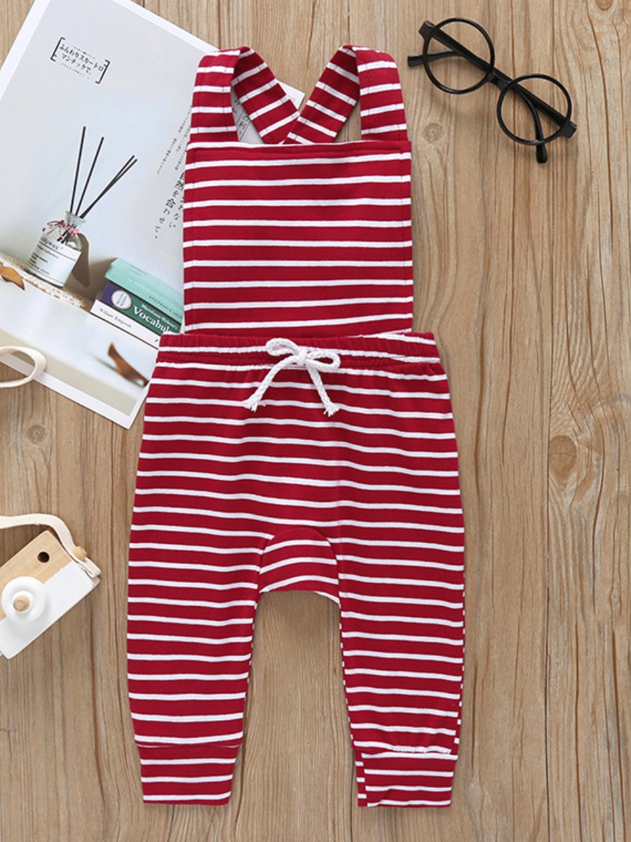 

lovely Sweet Lace-up Striped Red Girl One-piece Jumpsuit