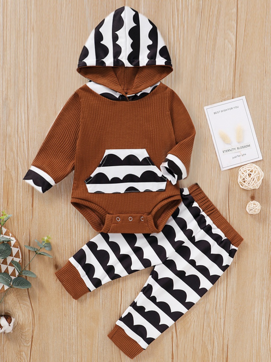 

lovely Casual Hooded Collar Print Patchwork Brown Girl Two-piece Pants Set