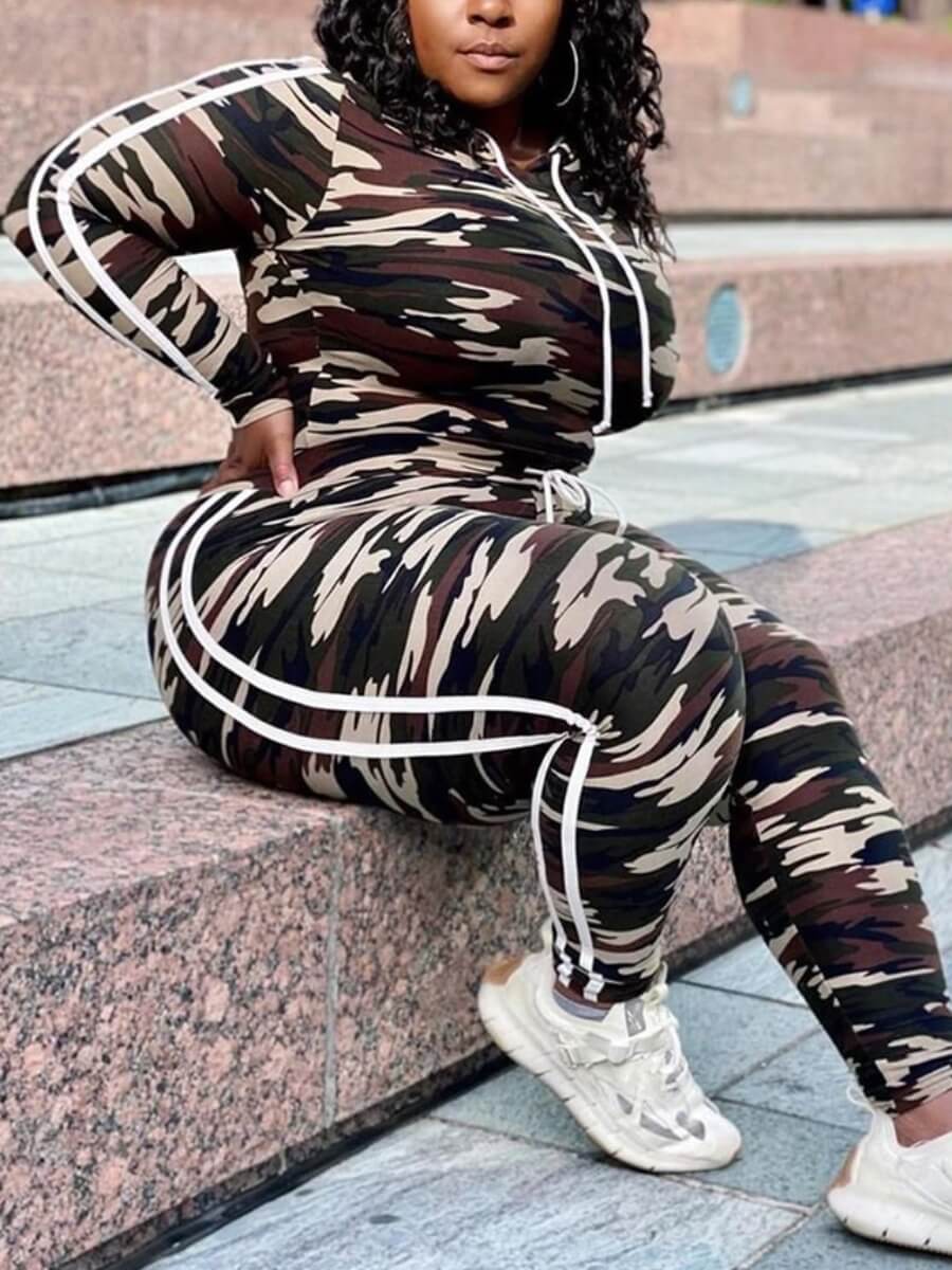 

LW Plus Size Patchwork Camo Print Tracksuit Set