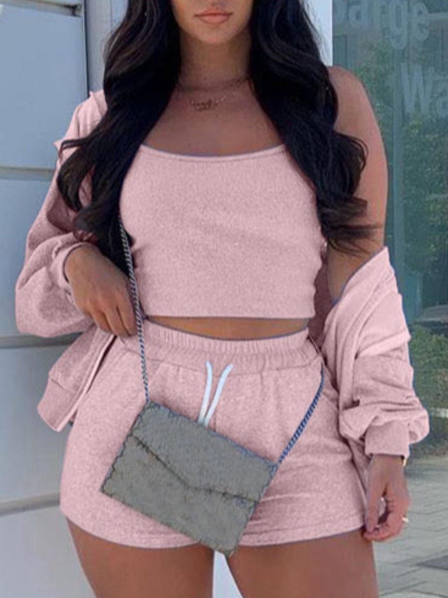 

Lovely Sportswear Drawstring Basic Pink Two Piece Shorts Set