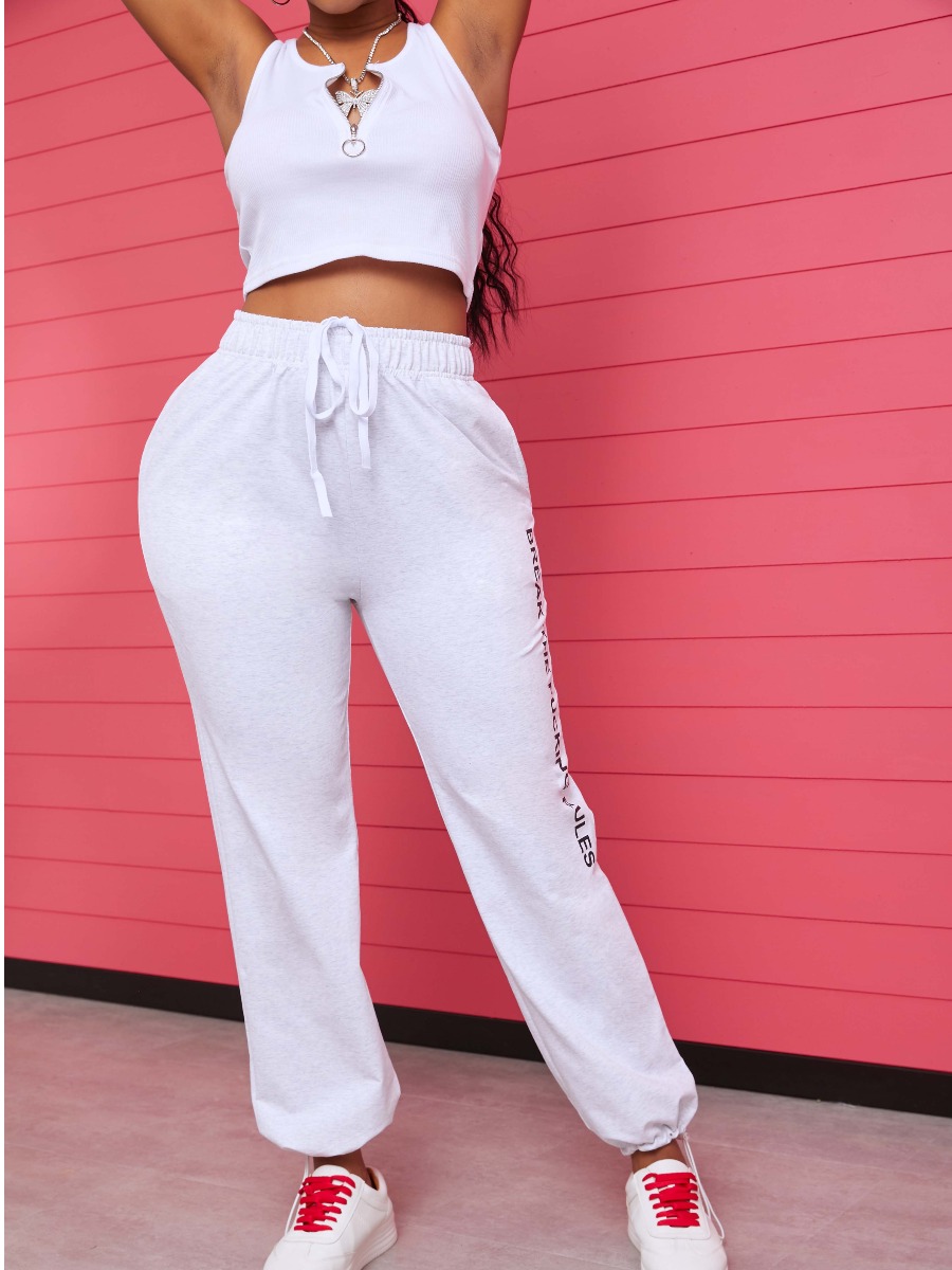 

Lovely Sportswear Letter Print Grey Pants