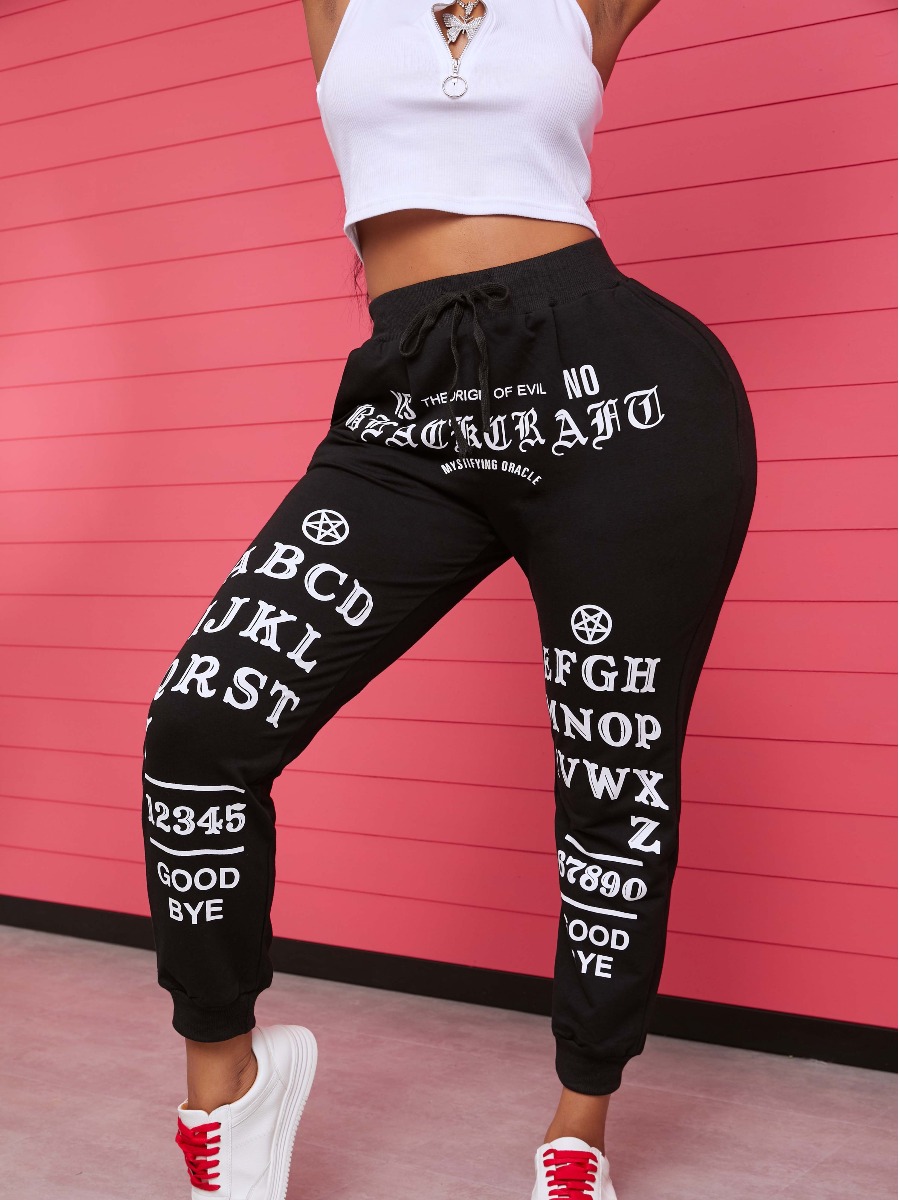 

Lovely Casual Letter Print Black Pants
