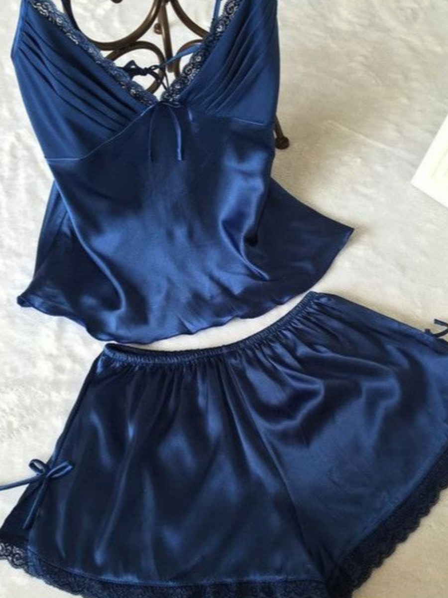 

lovely Sexy Lace Patchwork Deep Blue Sleepwear