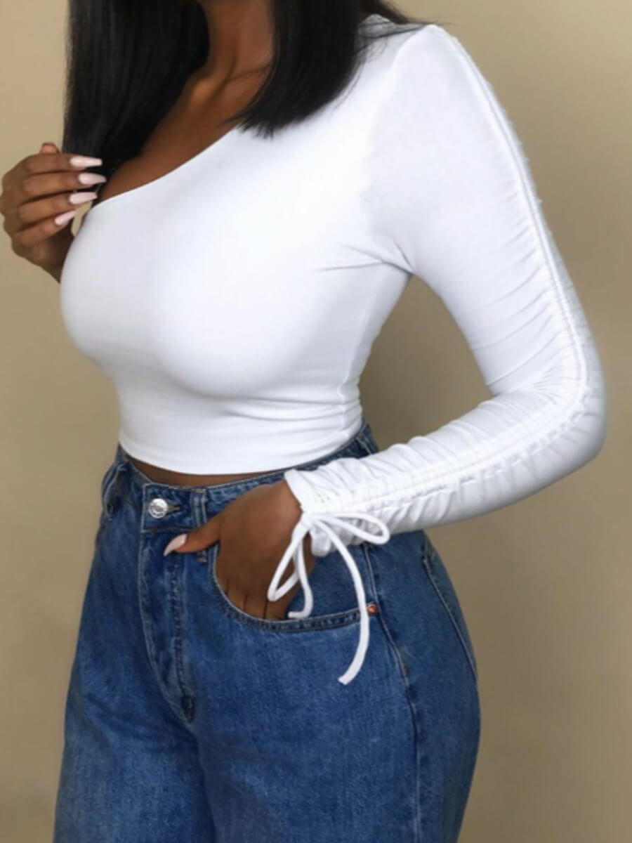 

LW BASICS Street One Shoulder Fold Design White T-shirt