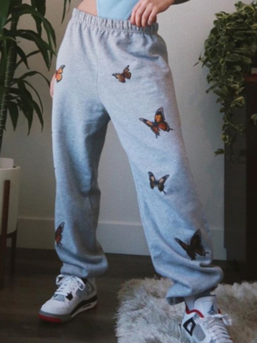 

lovely Street Butterfly Print Grey Pants