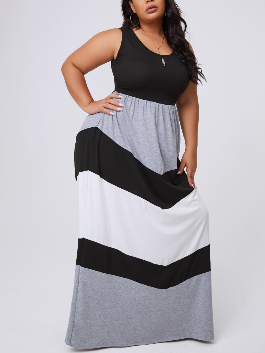 

Lovely Casual Patchwork Black Maxi Plus Size Dress