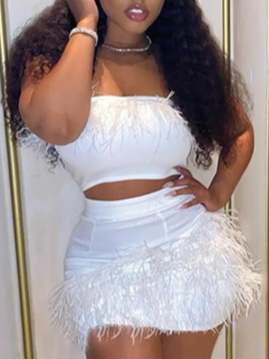 

Lovely Sexy Patchwork White Two-piece Skirt Set
